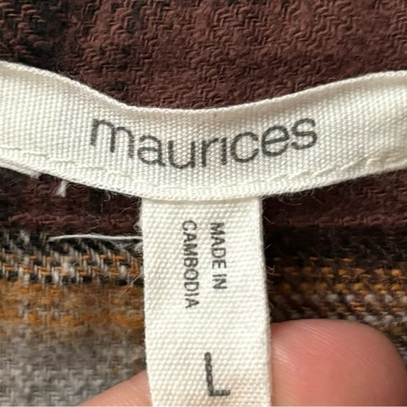 Maurices Cabin Plaid Brown Oversized Flannel Button Down Shirt Womens Size Large - Picture 5 of 8